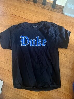 Champion Black Tee with Blue 'Duke' Script
